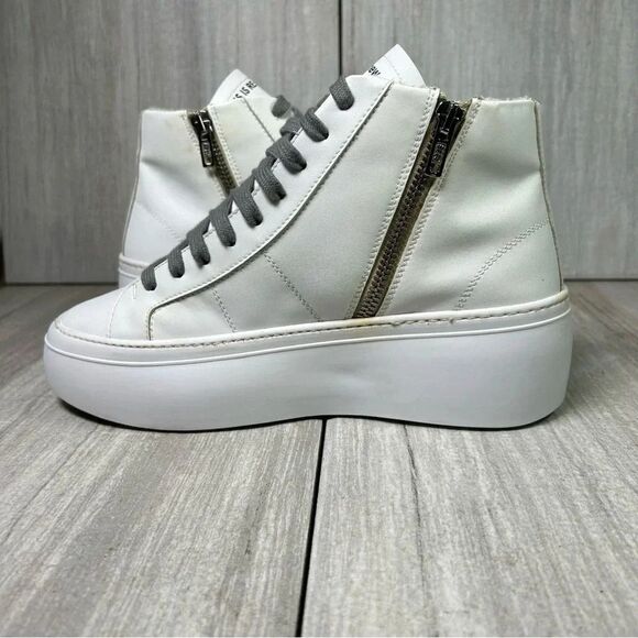 P448 Star Gea Leather Lace Up Chunky Sneaker Boot White Womens Size 7 EUR 37 - Picture 2 of 10